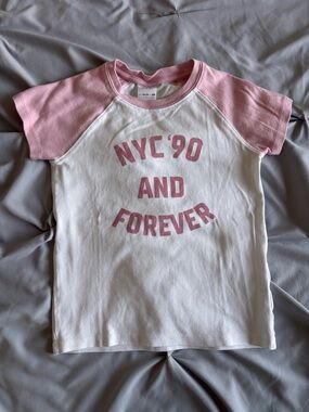 Zara White with Pink NYC '90 Graphic Fitted T Shirt Size 13-14 Girls